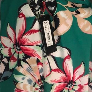 Green Wide Leg Trousers With Flower Accents